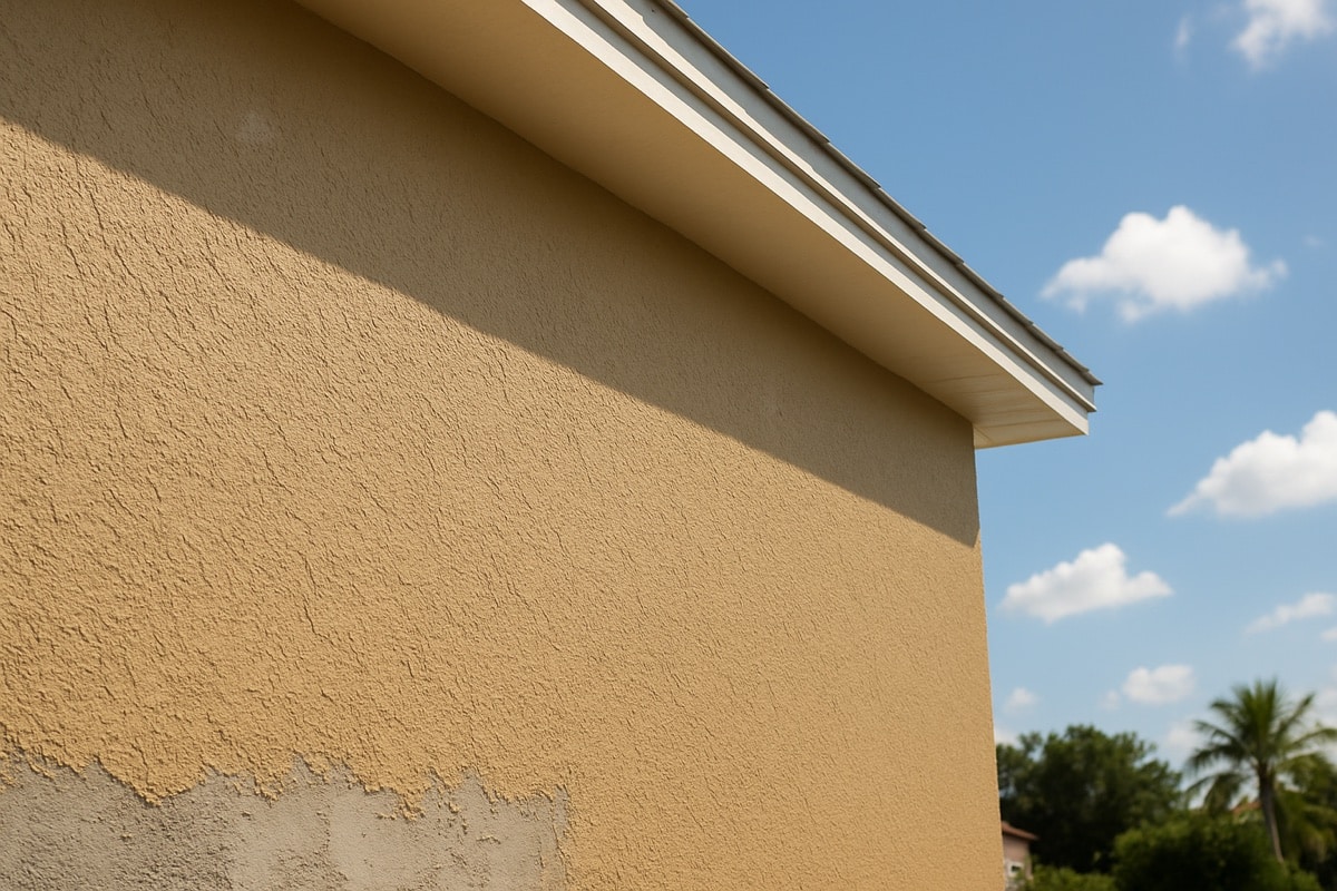 Exterior stucco wall on a Southwest Florida home during a color update