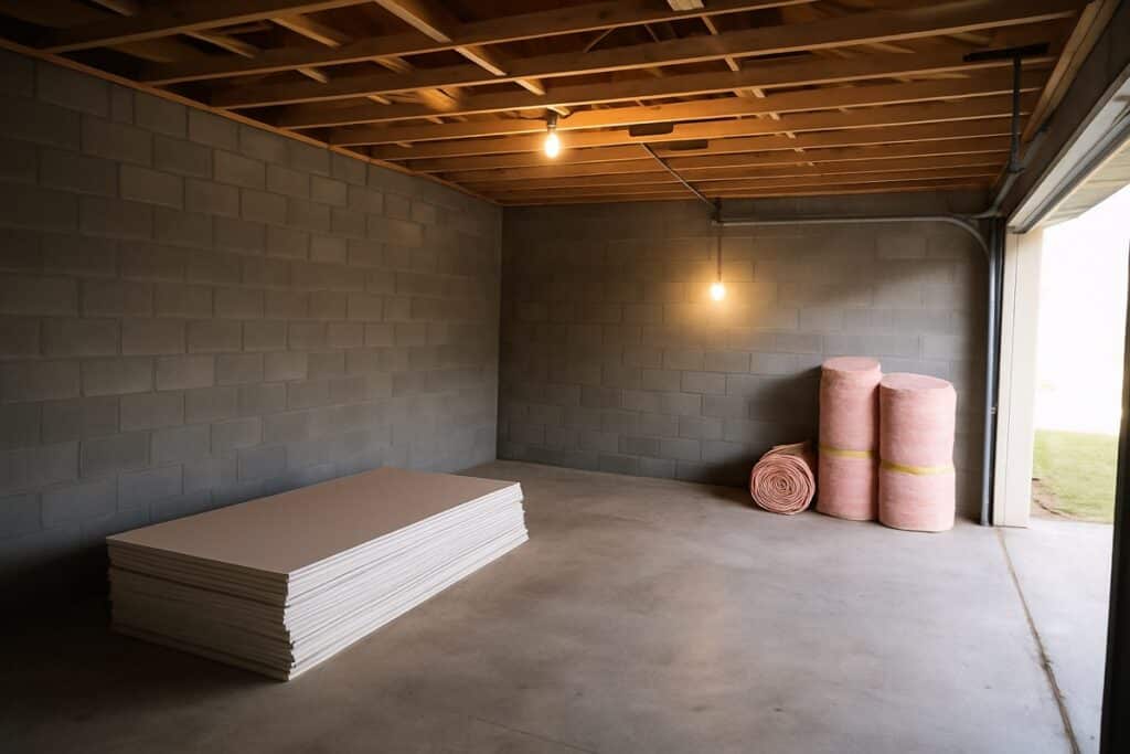 Two-car garage interior in a Florida home prepared for conversion to living space